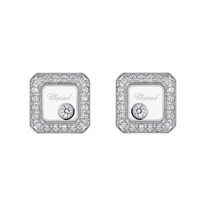 Chopard Happy Diamonds earrings in 18k ethical white gold with moving diamonds view 3