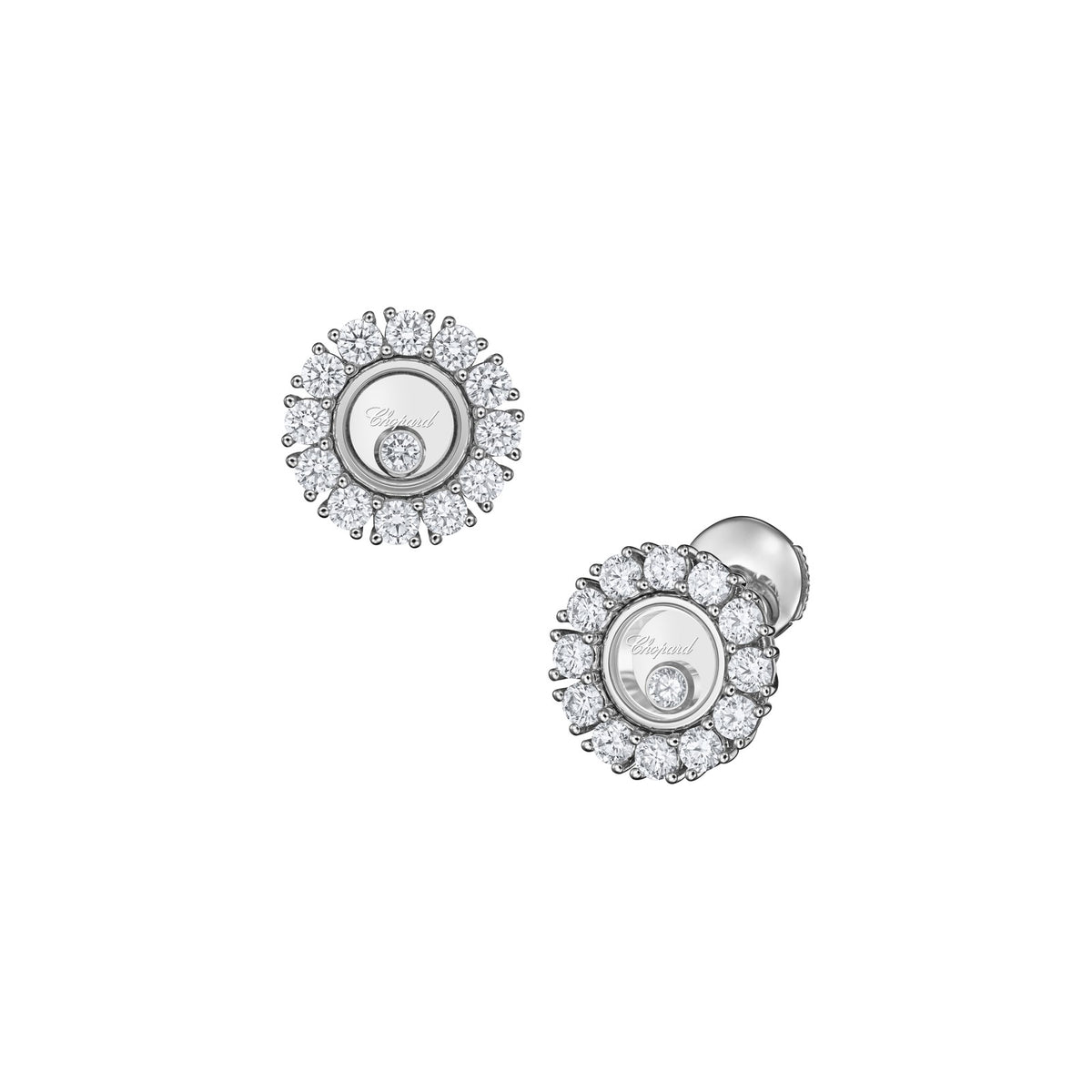 Chopard Happy Diamonds earrings in 18k ethical white gold with moving diamonds