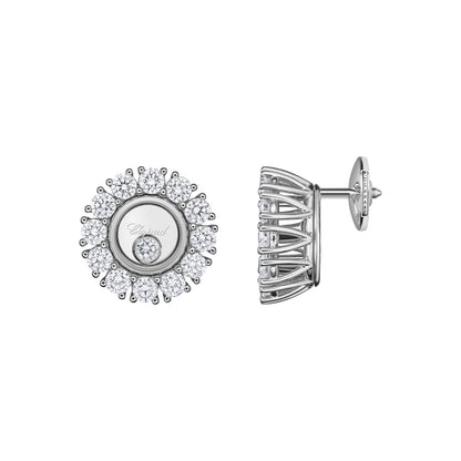 Chopard Happy Diamonds earrings in 18k ethical white gold with moving diamonds view 2