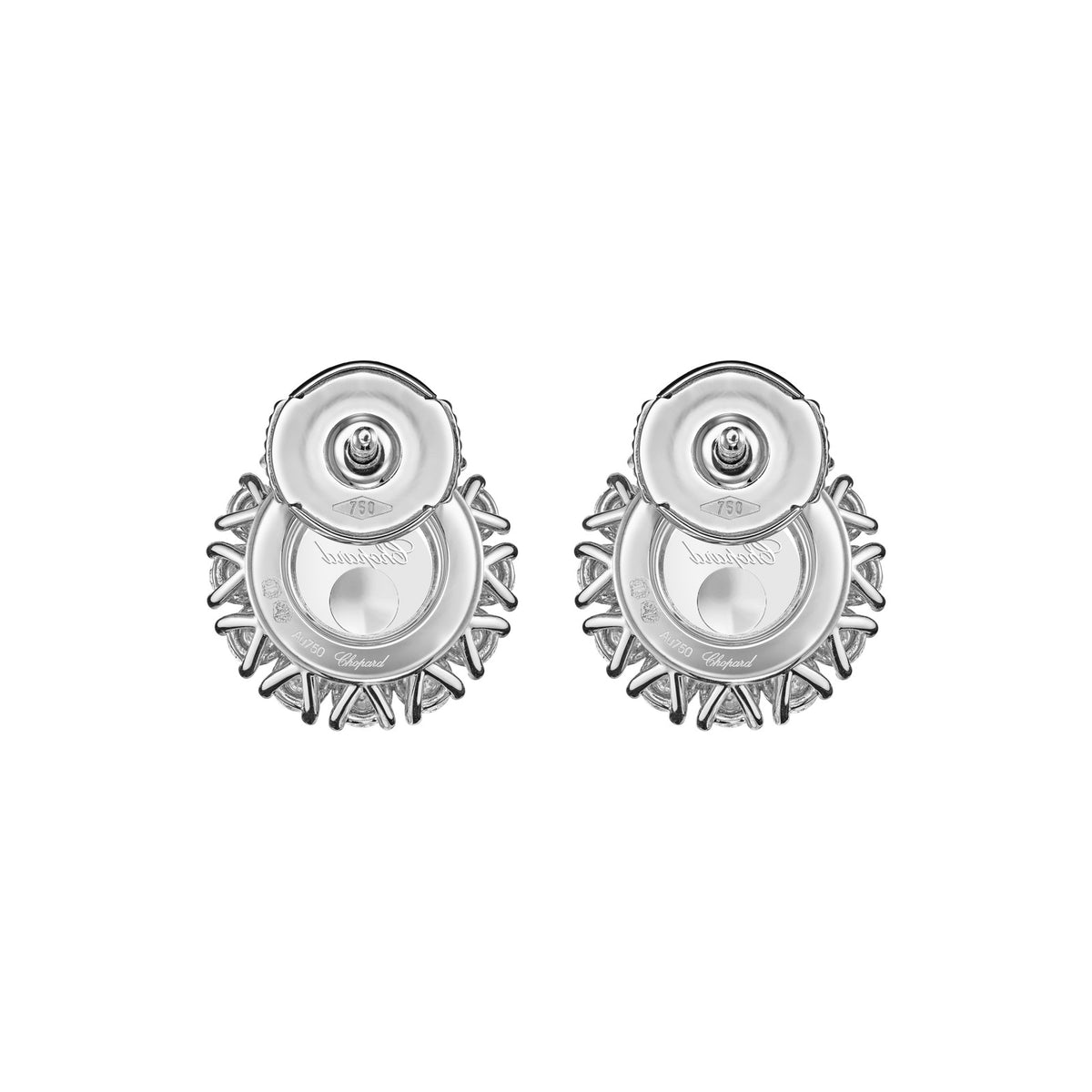 Chopard Happy Diamonds earrings in 18k ethical white gold with moving diamonds view 4