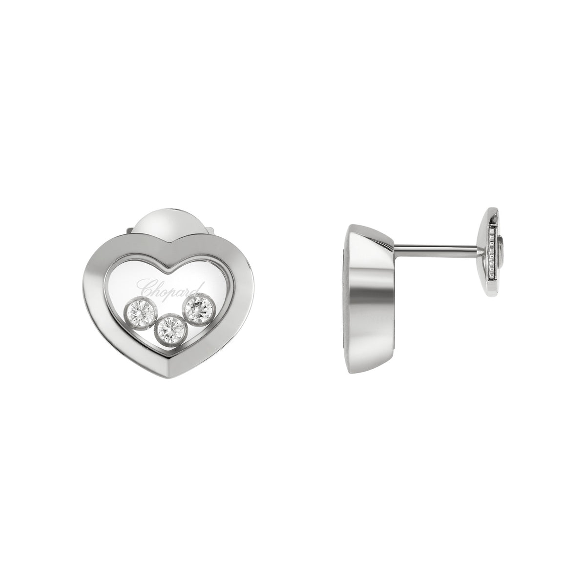 Chopard Happy Diamonds earrings in 18k ethical white gold with moving diamonds view 2