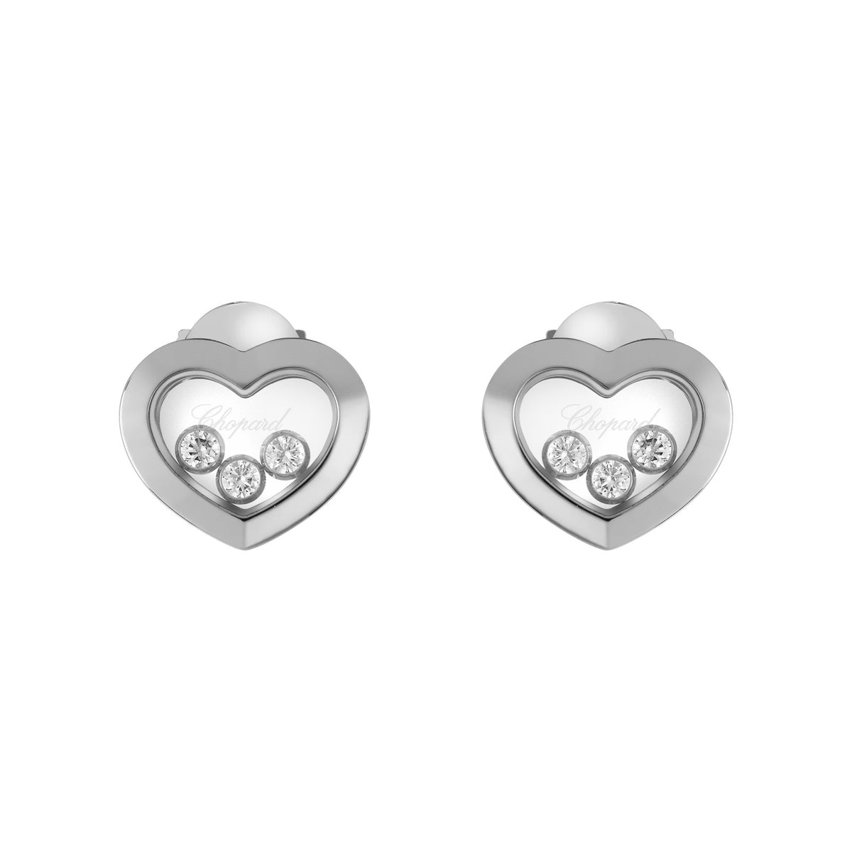 Chopard Happy Diamonds earrings in 18k ethical white gold with moving diamonds view 3