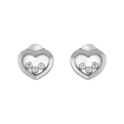 Chopard Happy Diamonds earrings in 18k ethical white gold with moving diamonds view 3