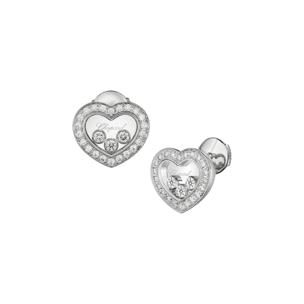 Chopard Happy Diamonds earrings in 18k ethical white gold with moving diamonds