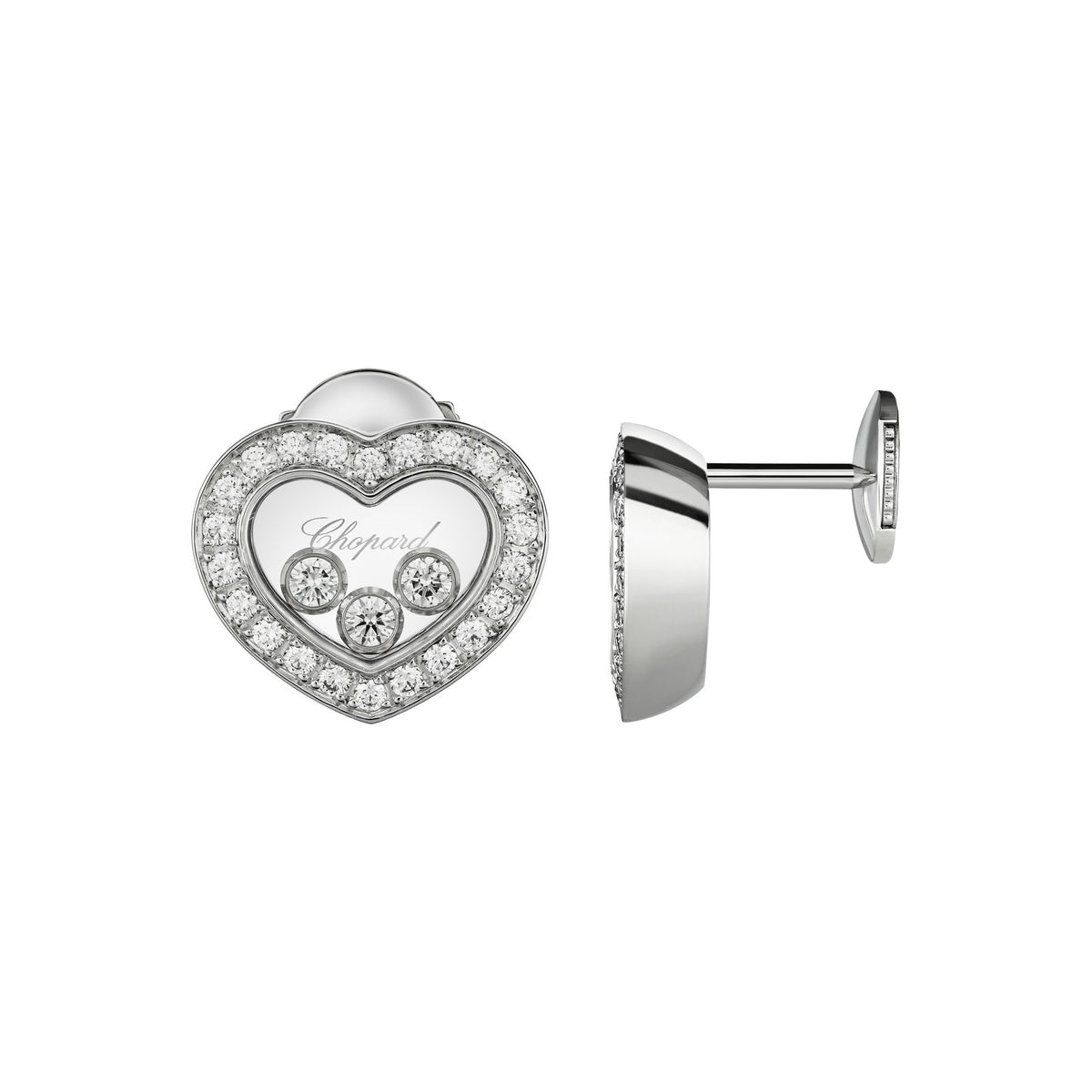 Chopard Happy Diamonds earrings in 18k ethical white gold with moving diamonds view 2