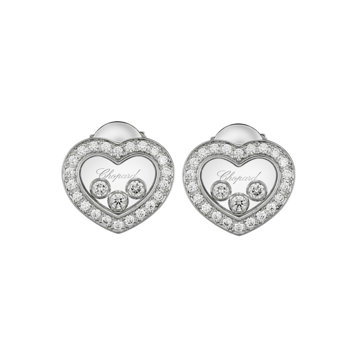 Chopard Happy Diamonds earrings in 18k ethical white gold with moving diamonds view 3