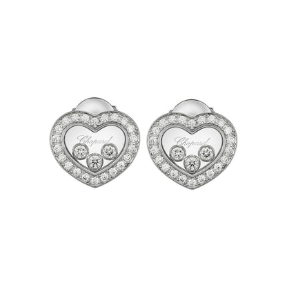 Chopard Happy Diamonds earrings in 18k ethical white gold with moving diamonds view 3