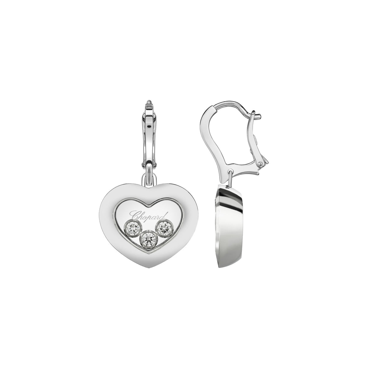 Chopard Happy Diamonds earrings in 18k ethical white gold with moving diamonds view 2