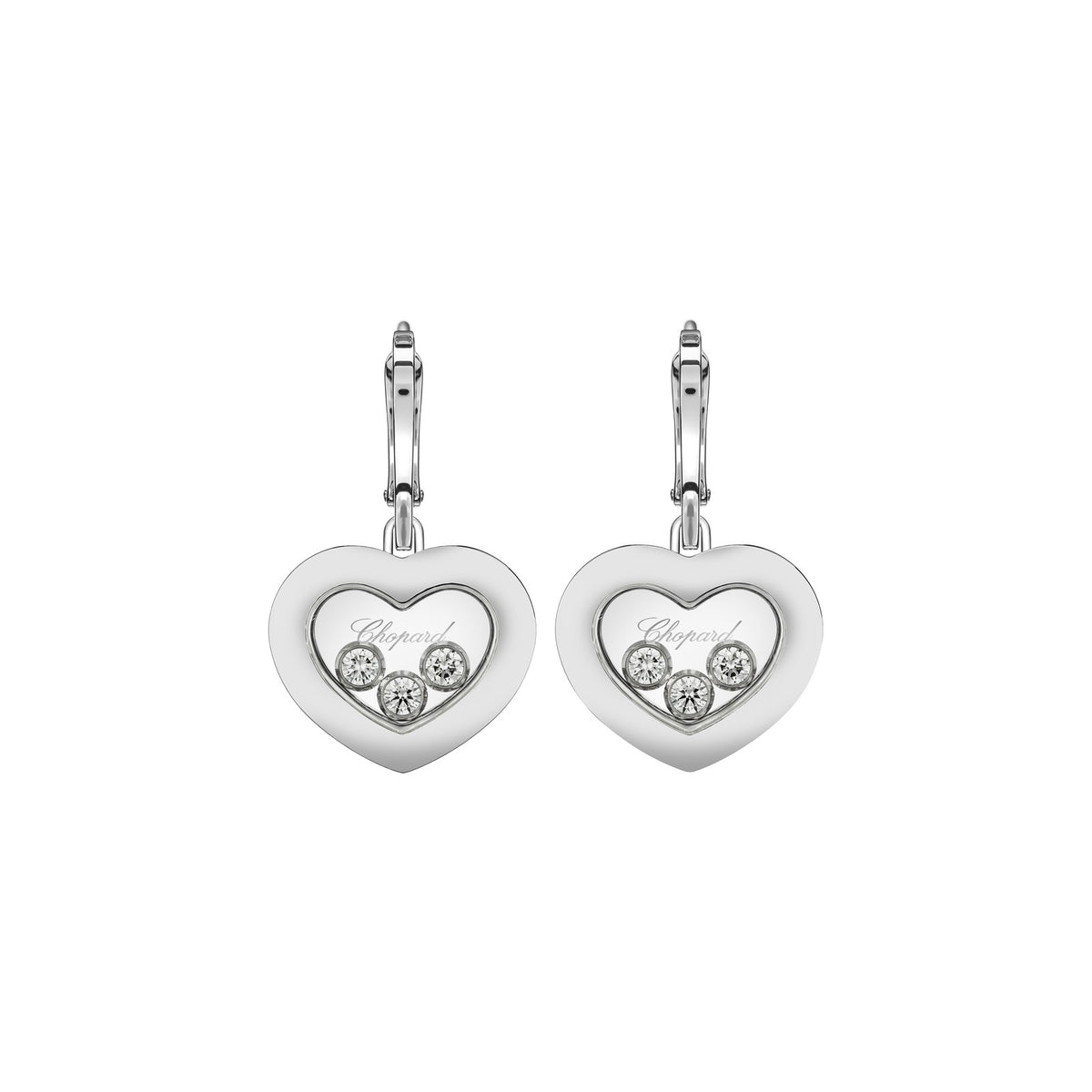 Chopard Happy Diamonds earrings in 18k ethical white gold with moving diamonds view 3