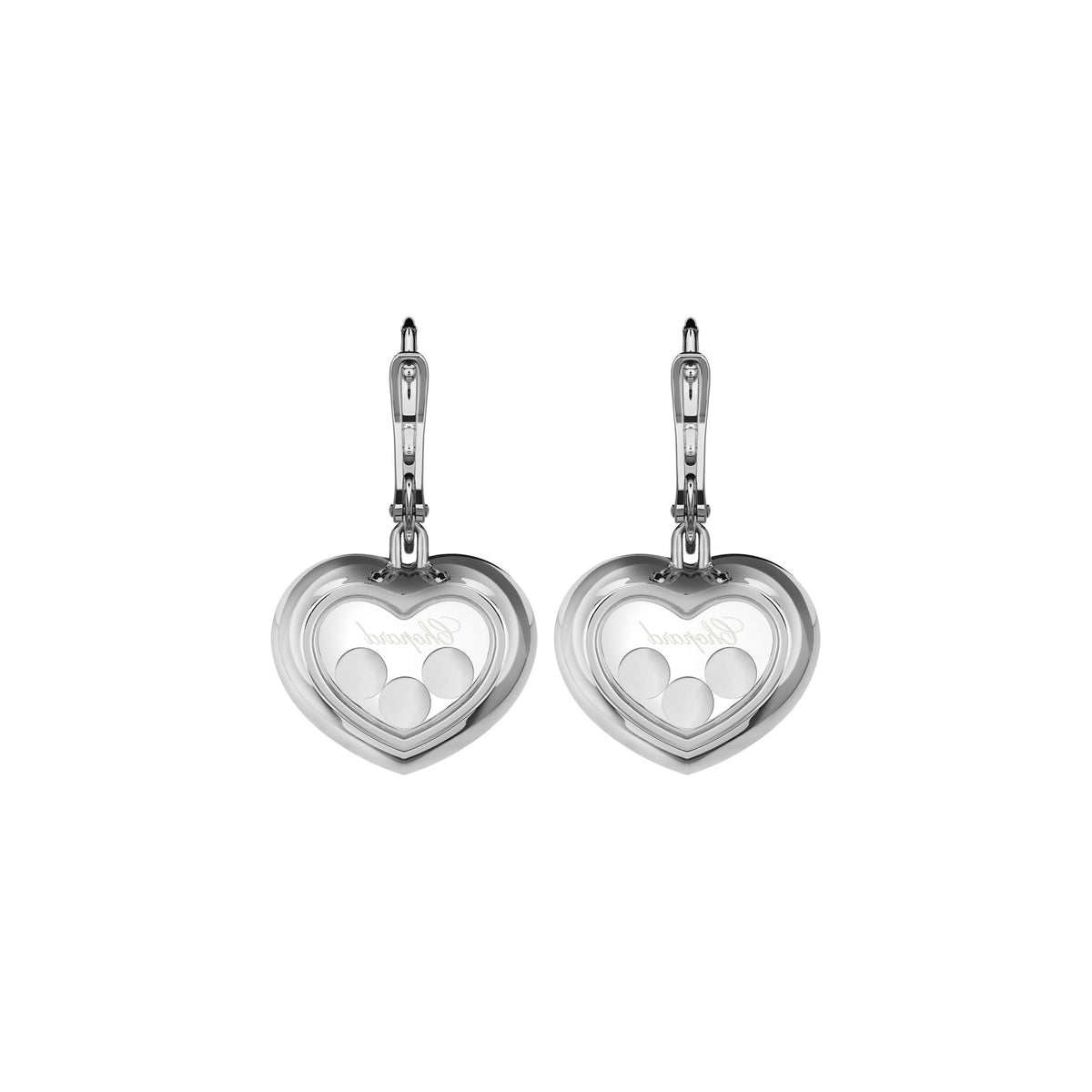 Chopard Happy Diamonds earrings in 18k ethical white gold with moving diamonds view 4