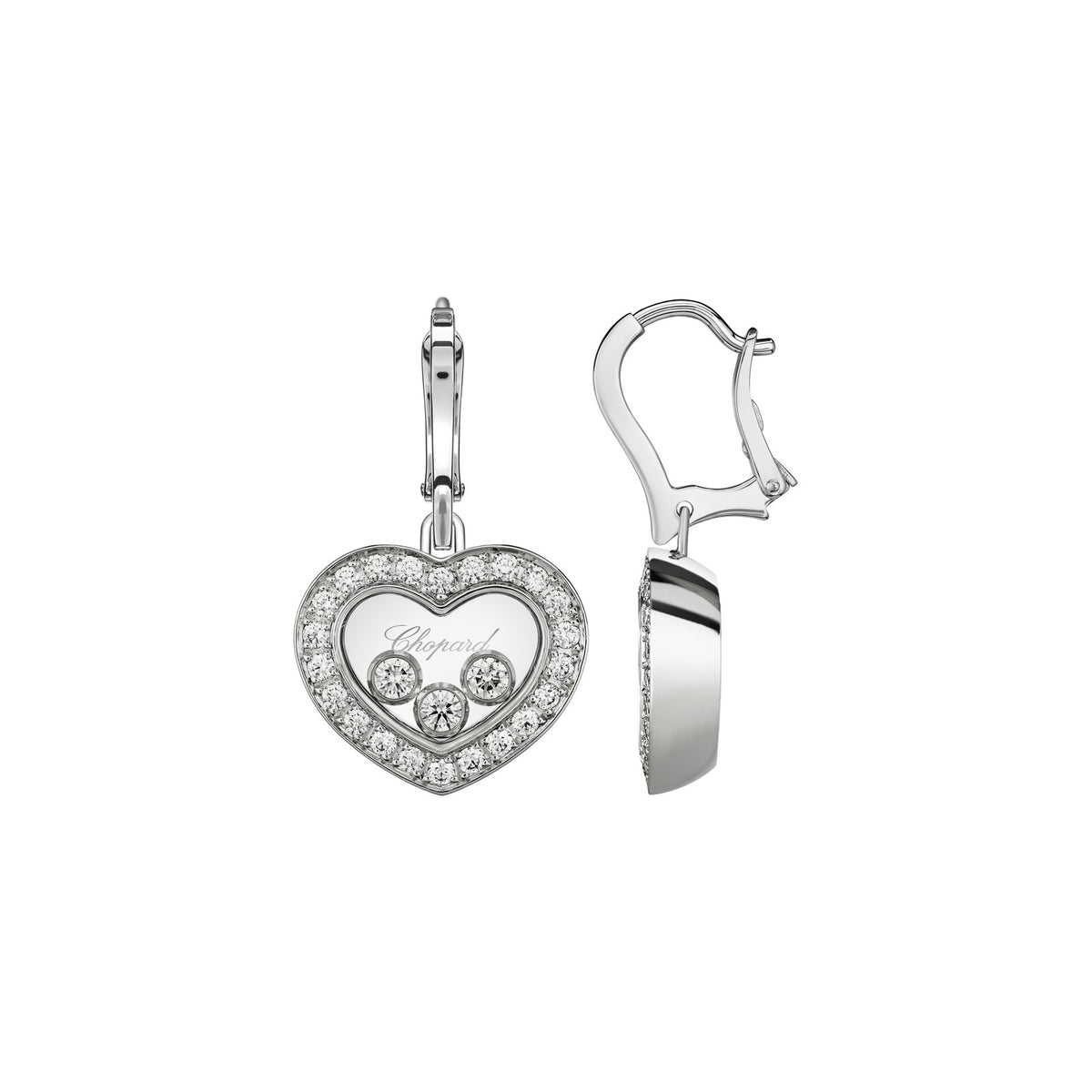 Chopard Happy Diamonds earrings in 18k ethical white gold with moving diamonds view 2