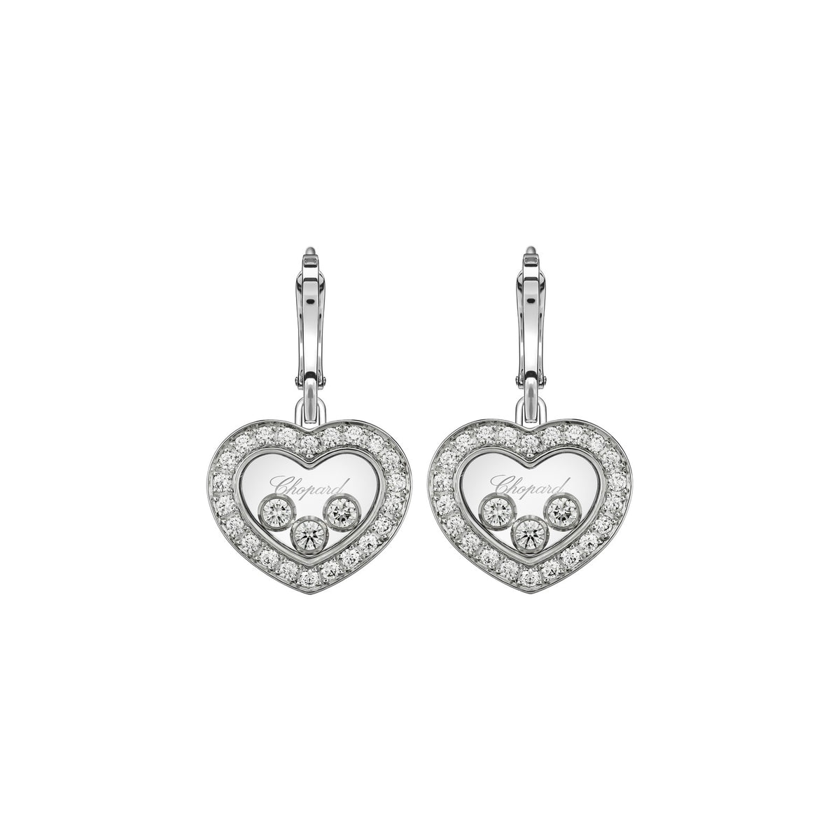 Chopard Happy Diamonds earrings in 18k ethical white gold with moving diamonds view 3