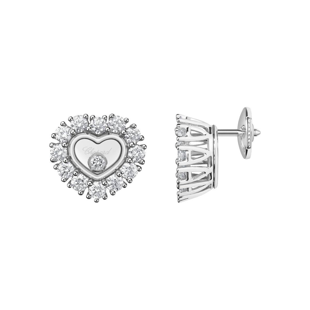 Chopard Happy Diamonds earrings in 18k ethical white gold with moving diamonds view 2