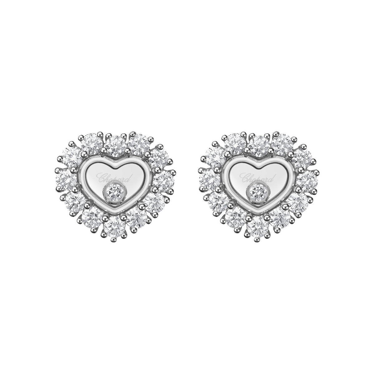 Chopard Happy Diamonds earrings in 18k ethical white gold with moving diamonds view 3