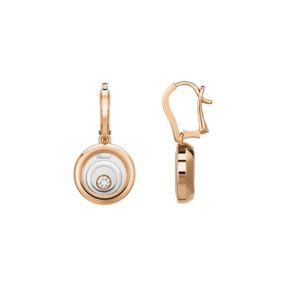 Chopard Happy Diamonds earrings in 18k ethical white and rose gold with moving diamonds view 2