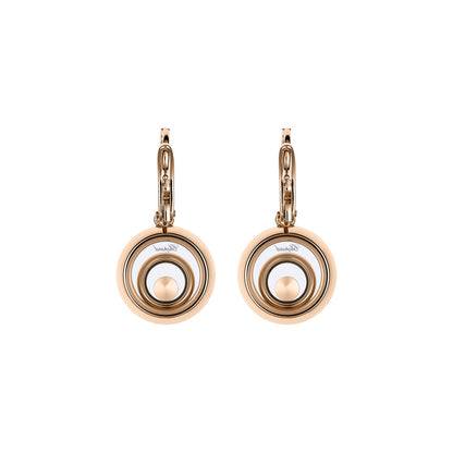 Chopard Happy Diamonds earrings in 18k ethical white and rose gold with moving diamonds view 5