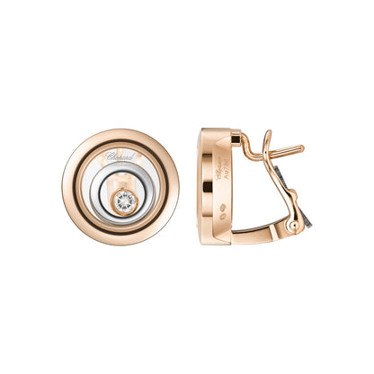 Chopard Happy Diamonds earrings in 18k ethical white and rose gold with moving diamonds view 2