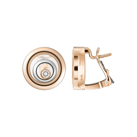 Chopard Happy Diamonds earrings in 18k ethical white and rose gold with moving diamonds view 2