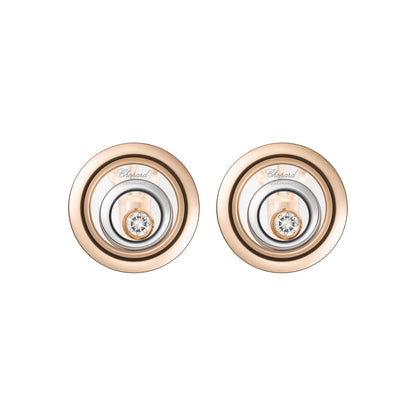 Chopard Happy Diamonds earrings in 18k ethical white and rose gold with moving diamonds view 3