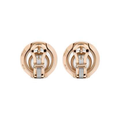 Chopard Happy Diamonds earrings in 18k ethical white and rose gold with moving diamonds view 4