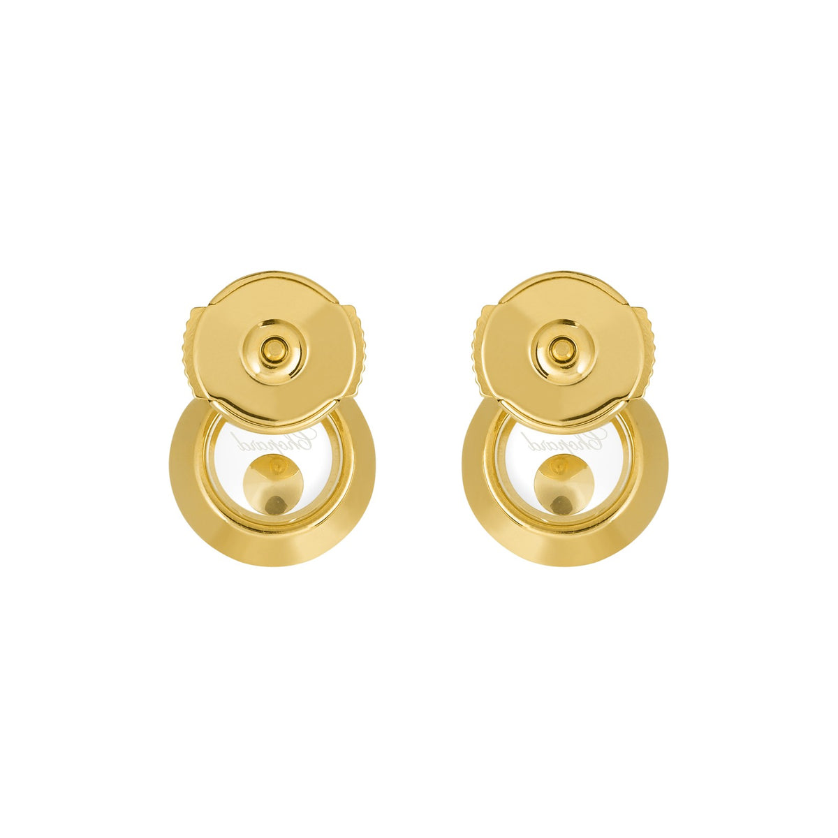 Chopard Happy Diamonds earrings in 18k ethical yellow gold with moving diamonds view 4