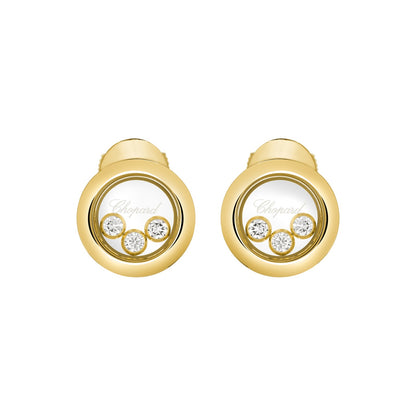 Chopard Happy Diamonds earrings in 18k ethical yellow gold with moving diamonds view 3