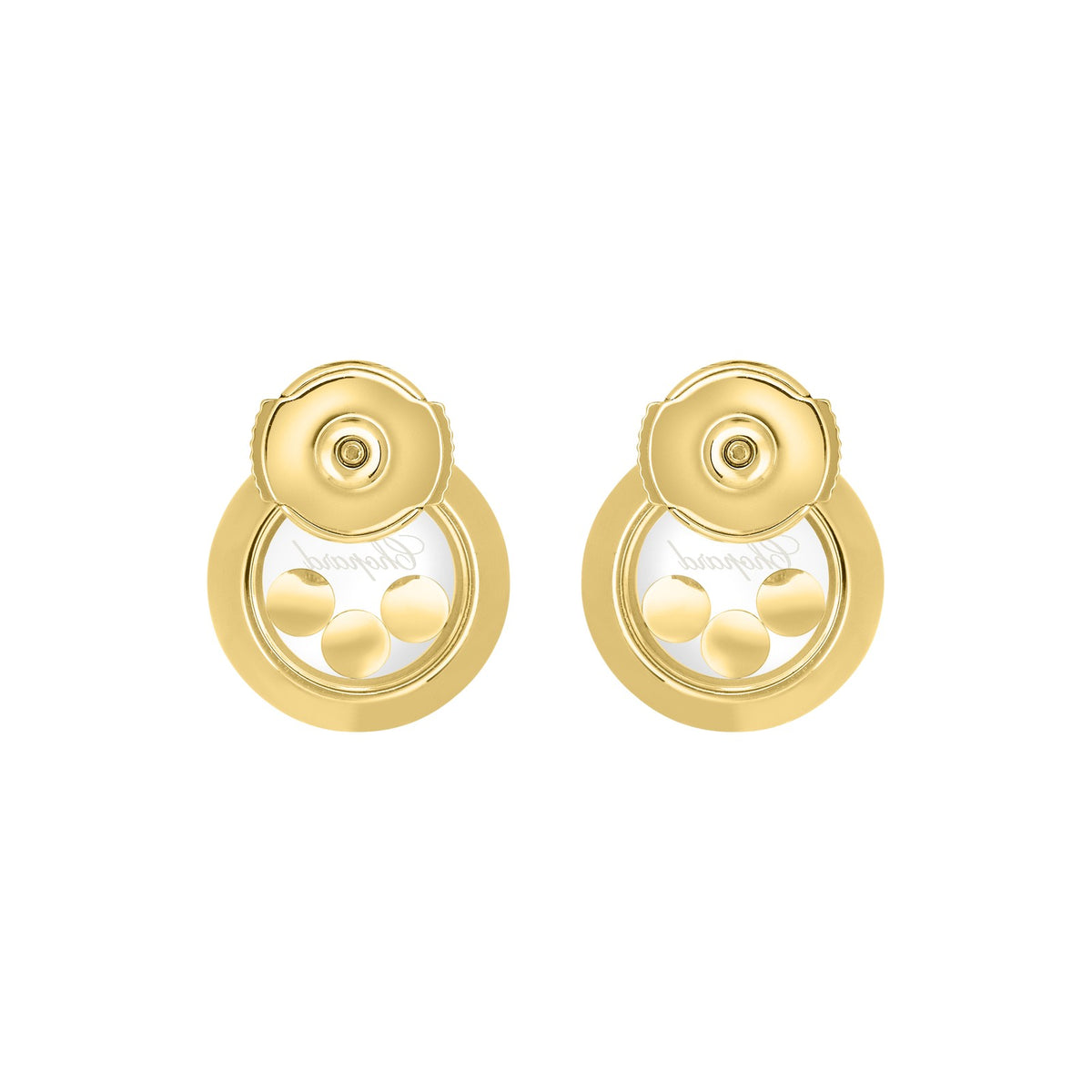 Chopard Happy Diamonds earrings in 18k ethical yellow gold with moving diamonds view 4