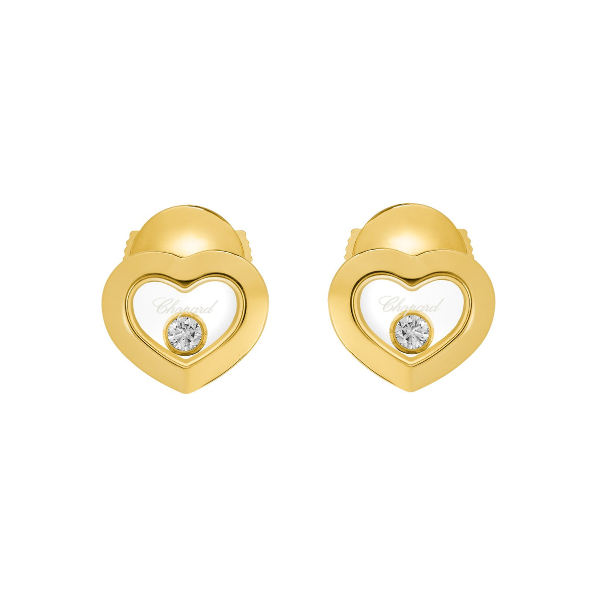 Chopard Happy Diamonds earrings in 18k ethical yellow gold with moving diamonds view 3