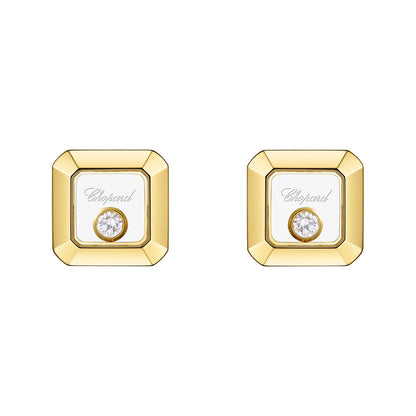 Chopard Happy Diamonds earrings in 18k ethical yellow gold with moving diamonds view 3