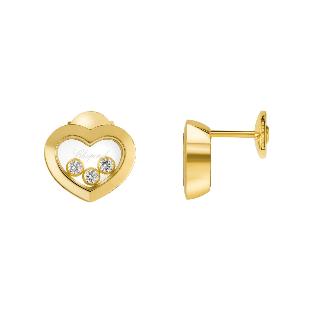 Chopard Happy Diamonds earrings in 18k ethical yellow gold with moving diamonds view 2