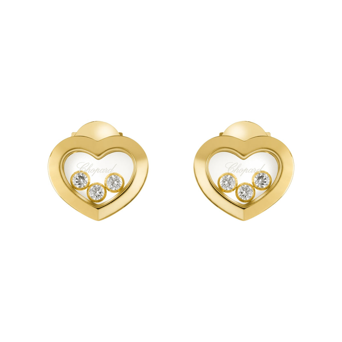 Chopard Happy Diamonds earrings in 18k ethical yellow gold with moving diamonds view 3