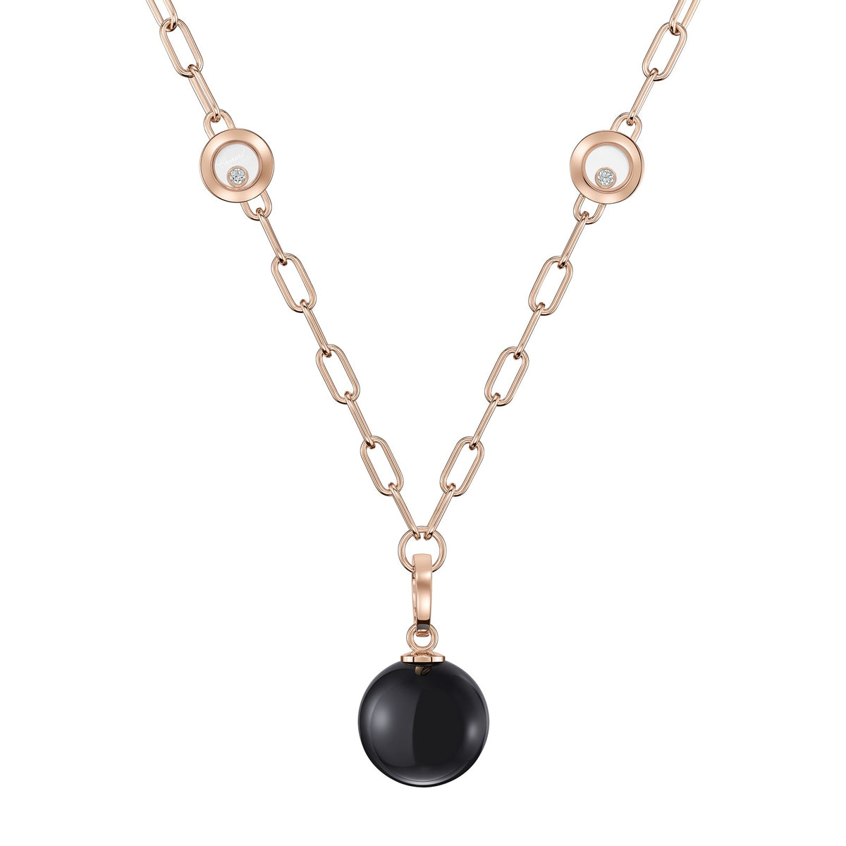 Chopard Happy Diamonds necklace in 18k ethical rose gold with diamonds and onyx