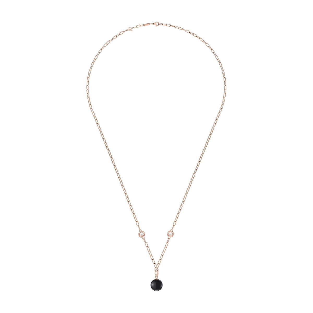 Chopard Happy Diamonds necklace in 18k ethical rose gold with diamonds and onyx, view 2