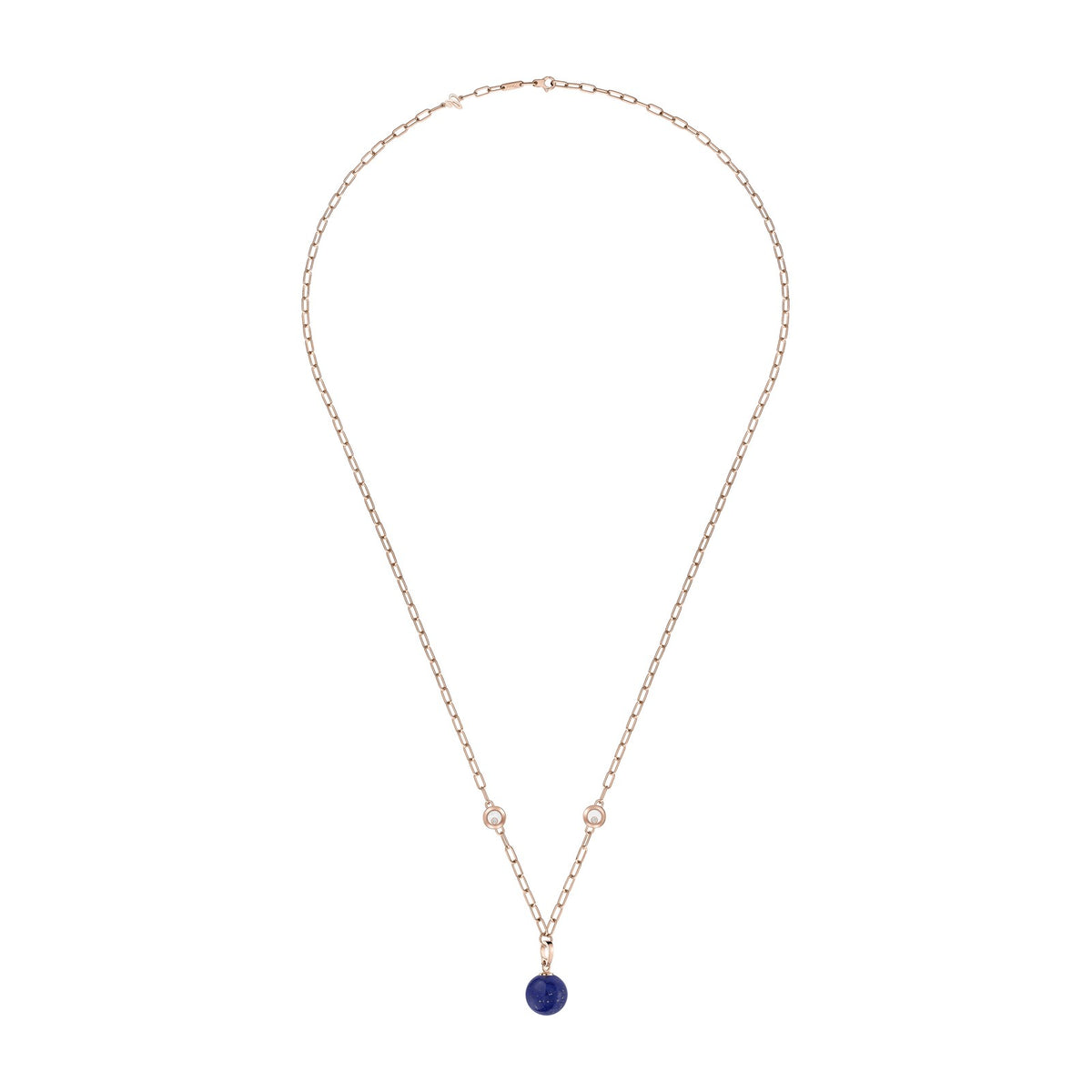 Chopard Happy Diamonds necklace in 18k ethical rose gold with diamonds and lapis lazuli, view 2