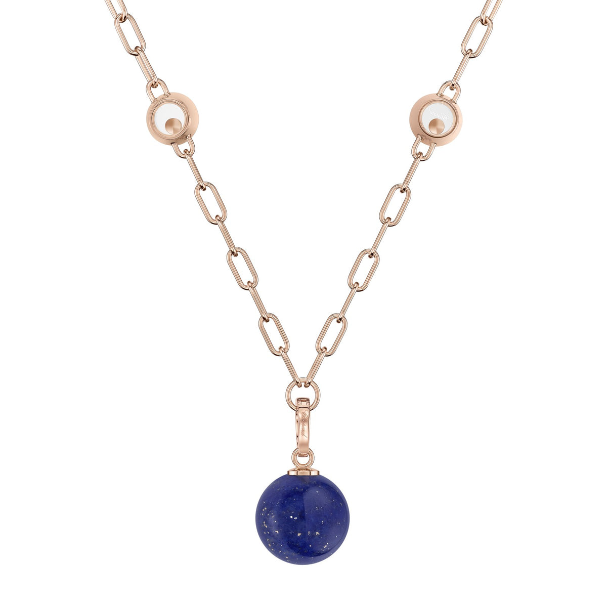 Chopard Happy Diamonds necklace in 18k ethical rose gold with diamonds and lapis lazuli, view 3