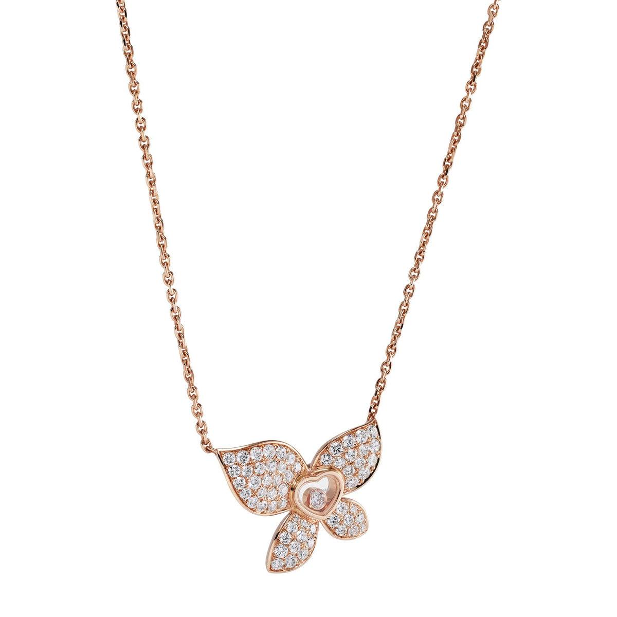 Chopard Happy Diamonds necklace in 18k ethical rose gold with moving diamonds view 2