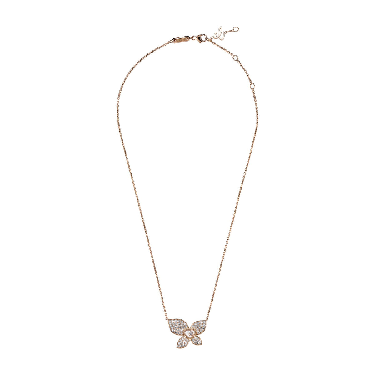 Chopard Happy Diamonds necklace in 18k ethical rose gold with moving diamonds view 3