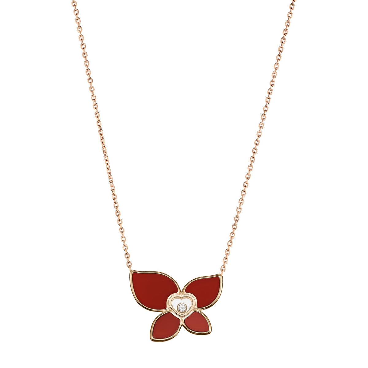 Chopard Happy Diamonds necklace in 18k ethical rose gold with moving diamonds and carnelian