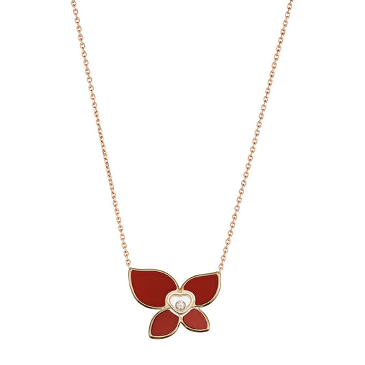 Chopard Happy Diamonds necklace in 18k ethical rose gold with moving diamonds and carnelian