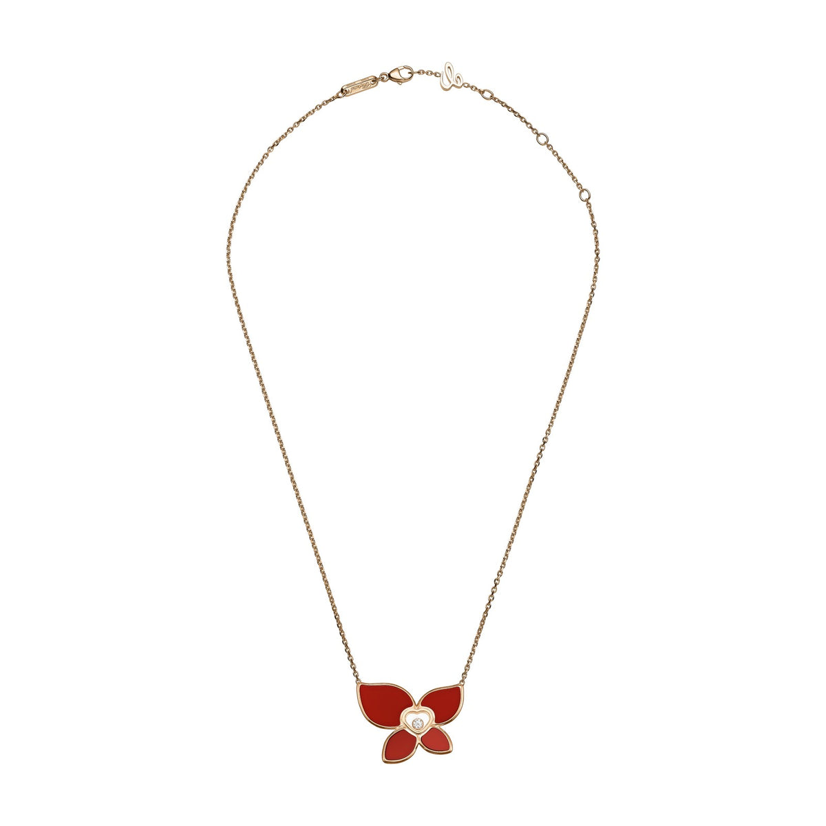 Chopard Happy Diamonds necklace in 18k ethical rose gold with moving diamonds and carnelian view 3