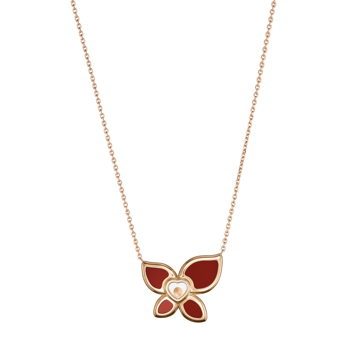 Chopard Happy Diamonds necklace in 18k ethical rose gold with moving diamonds and carnelian view 4