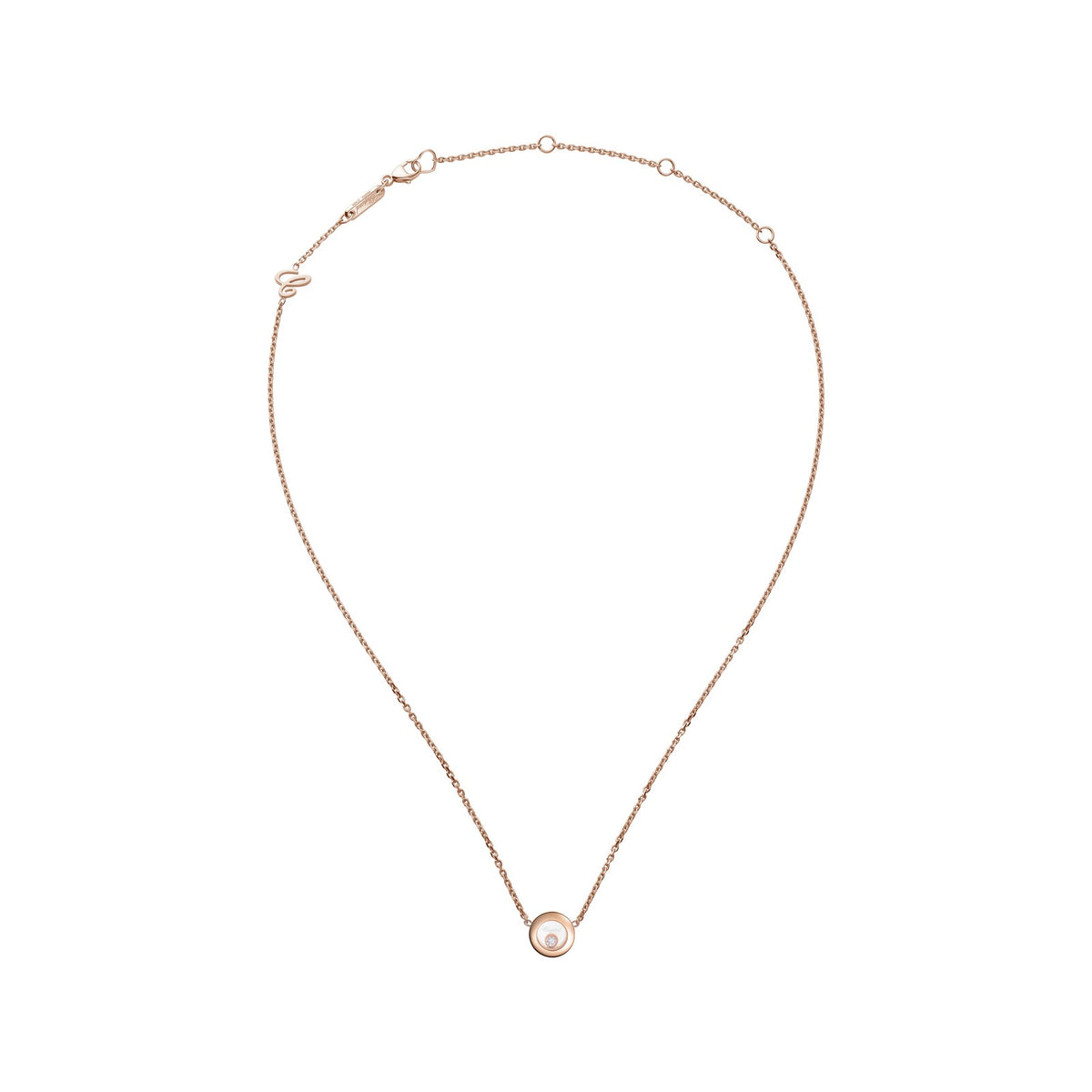Chopard Happy Diamonds necklace in 18k ethical rose gold with moving diamonds view 3