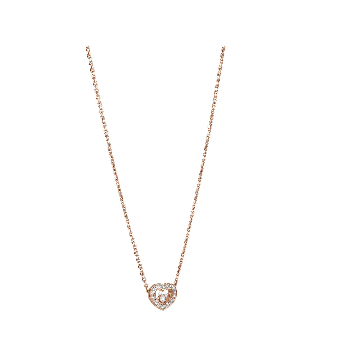Chopard Happy Diamonds necklace in 18k ethical rose gold with moving diamonds view 2