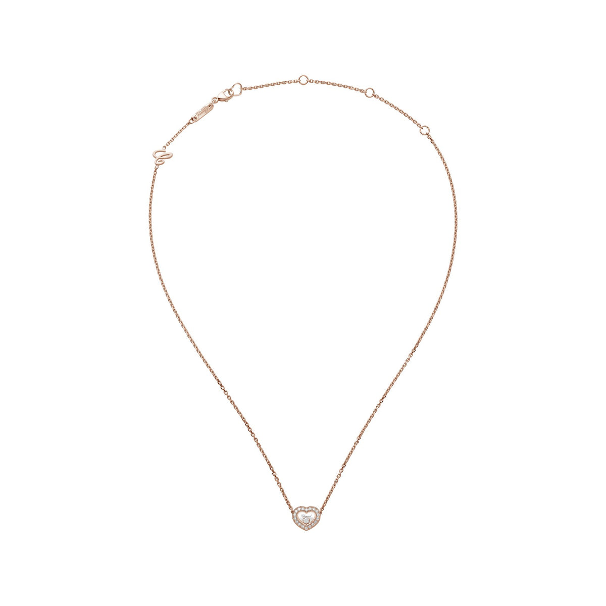 Chopard Happy Diamonds necklace in 18k ethical rose gold with moving diamonds view 3