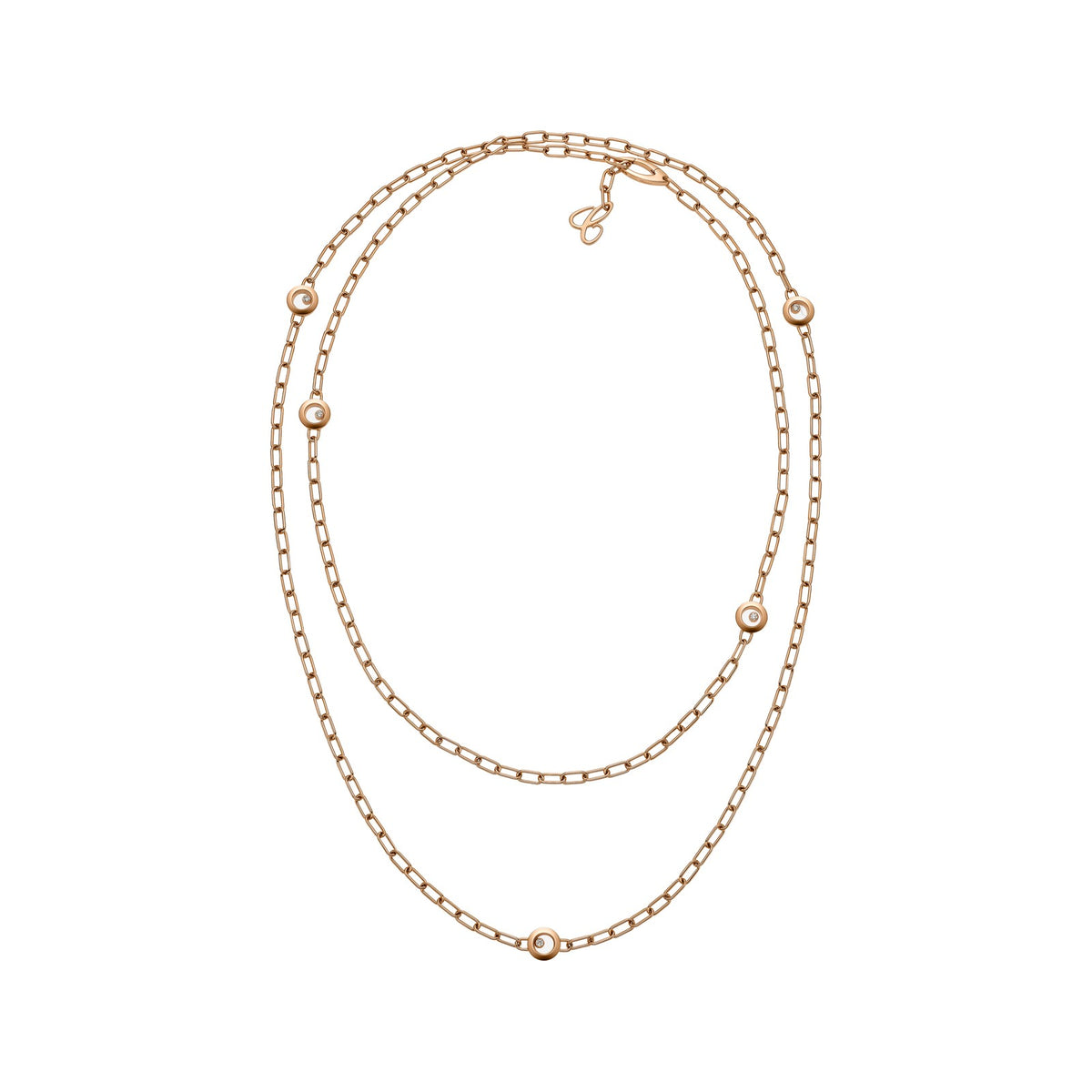 Chopard Happy Diamonds necklace in 18k ethical rose gold with moving diamonds view 2