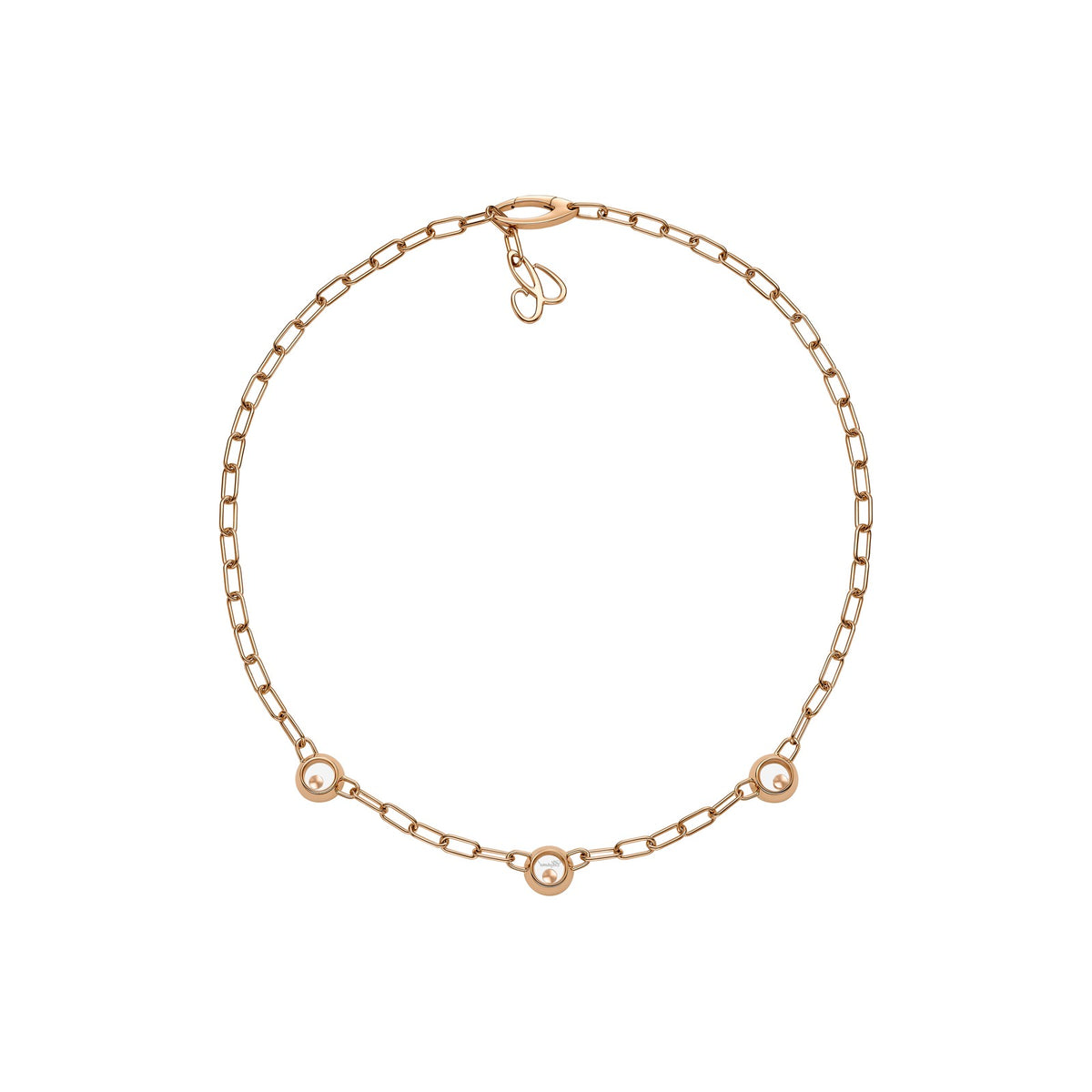 Chopard Happy Diamonds necklace in 18k ethical rose gold with moving diamonds view 3