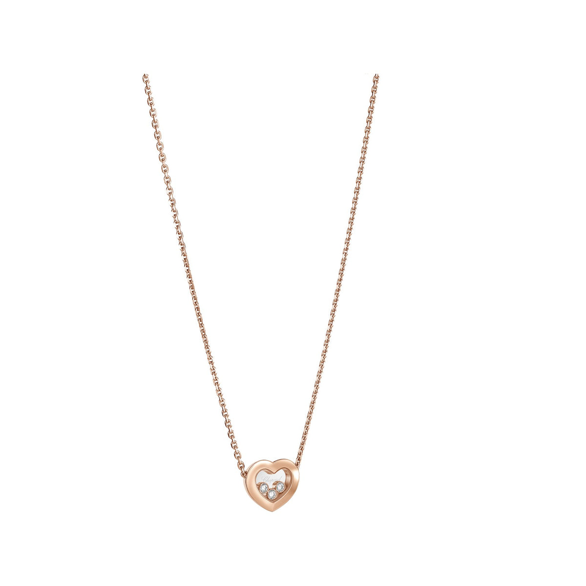 Chopard Happy Diamonds necklace in 18k ethical rose gold with moving diamonds view 2