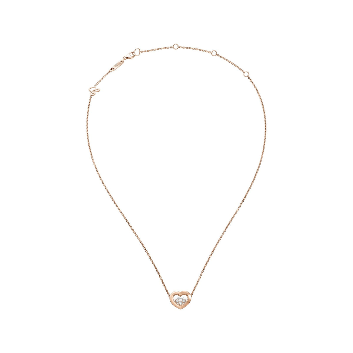 Chopard Happy Diamonds necklace in 18k ethical rose gold with moving diamonds view 3