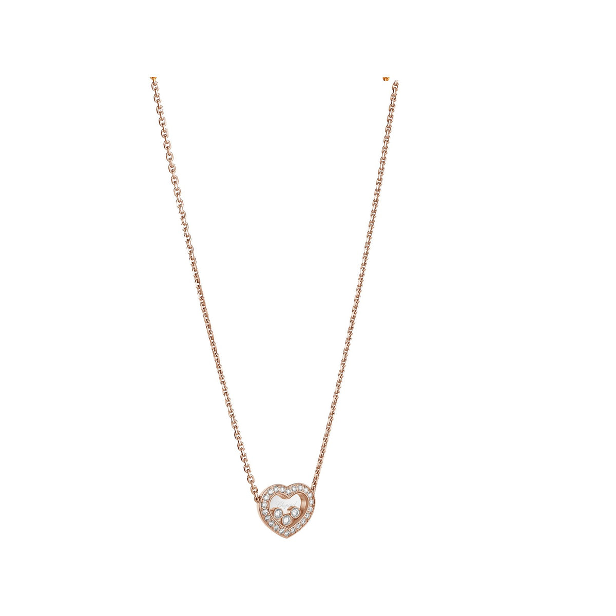 Chopard Happy Diamonds necklace in 18k ethical rose gold with moving diamonds view 2
