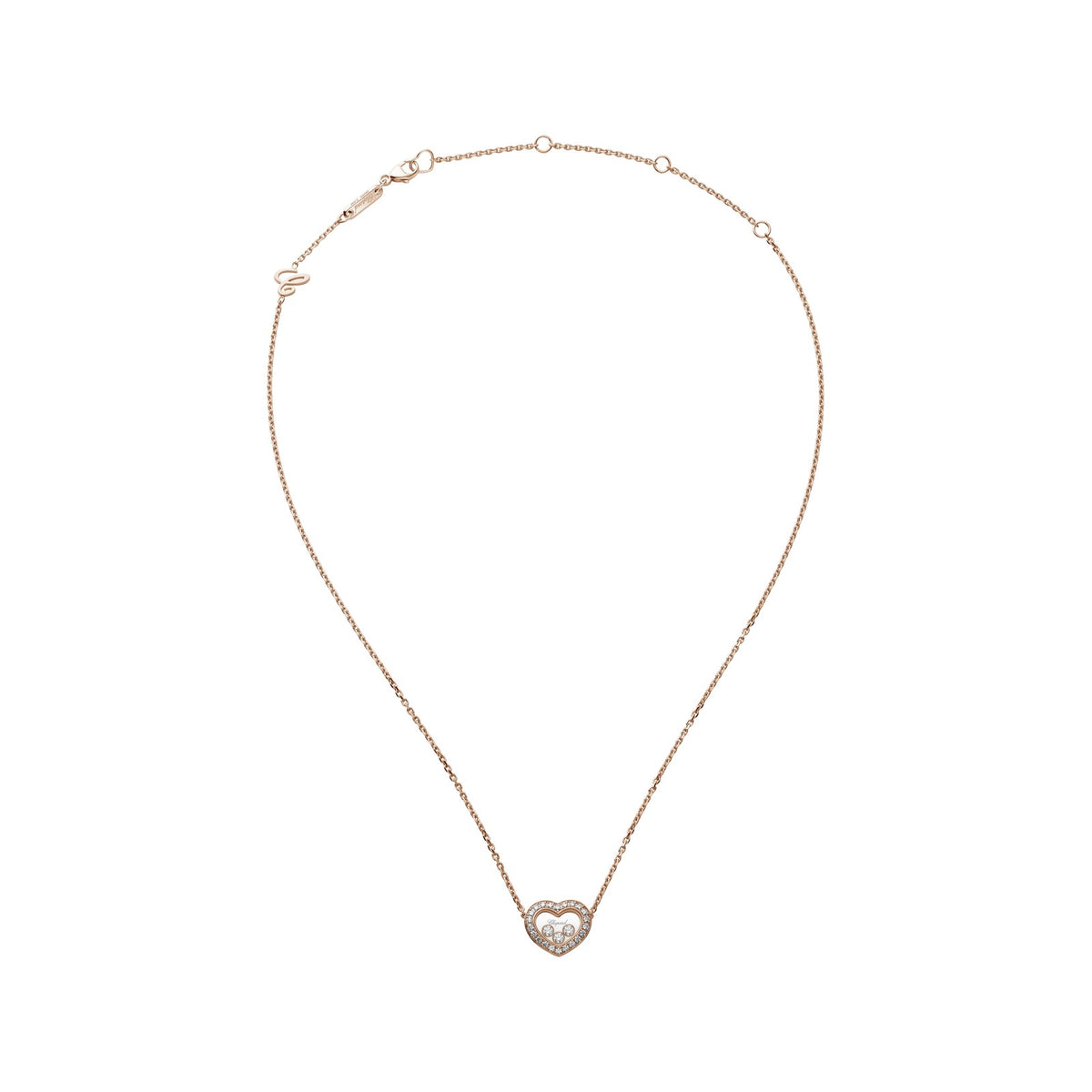 Chopard Happy Diamonds necklace in 18k ethical rose gold with moving diamonds view 3